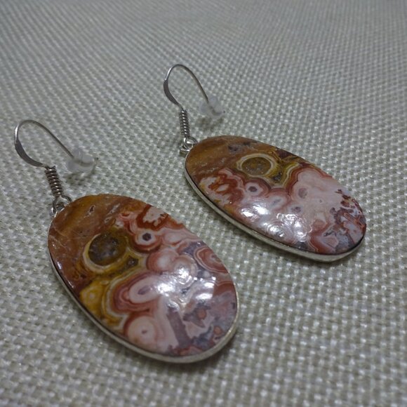 Natural MEXICAN LAGUNA Handmade Sterling Dangle Earrings (1 1/2" Drop) #927B - Picture 1 of 3